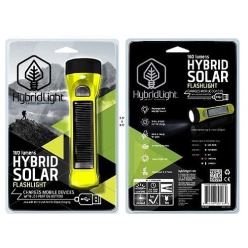 A photo of a hybridlight flashlight in its packaging