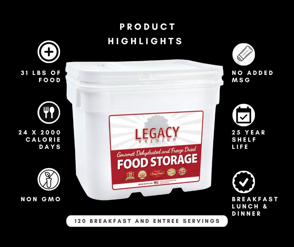 Freeze Dried Emergency Food - 24 day Combo bucket product highlights