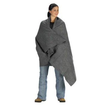Woman with First Aid blanket draped around her shoulders