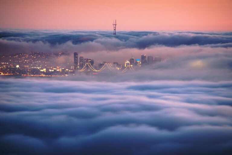 fog over a city skyline.