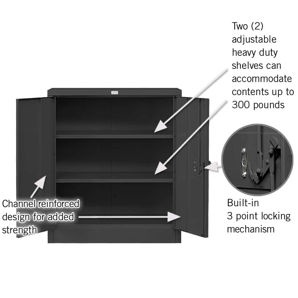 Detailed picture of open heavy duty storage cabinet
