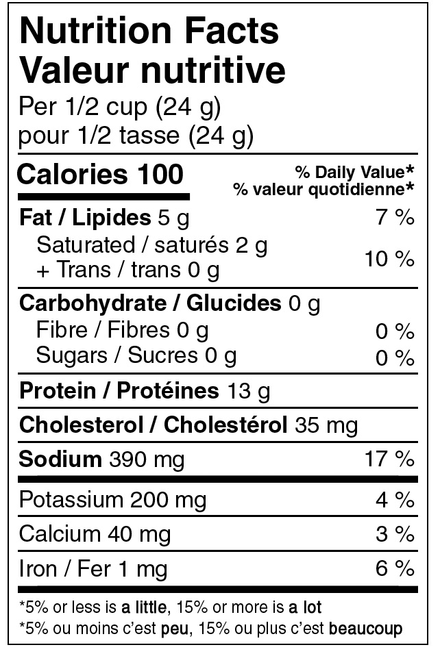 Nutristore Diced Beef nutrition facts table