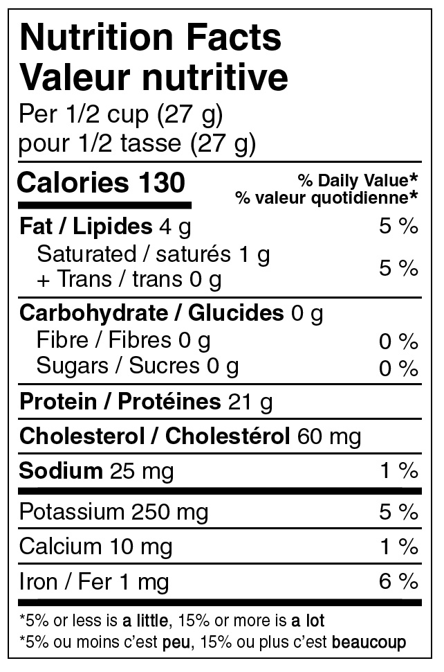 Nutristore Diced Chicken Nutrition facts table