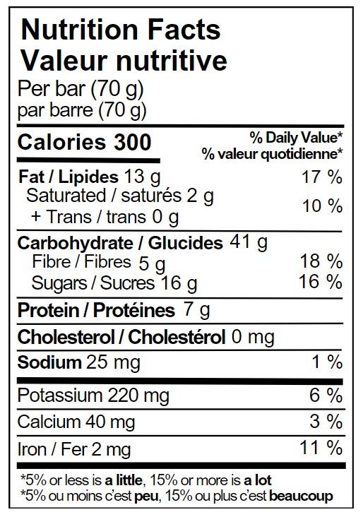 OBAR Nutrition Facts Chocolate