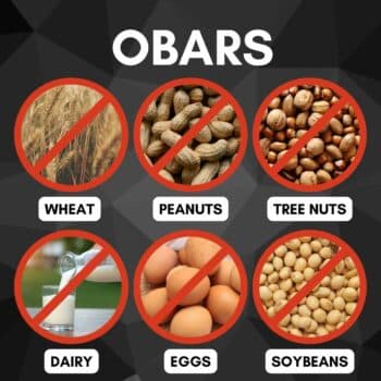 OBARs are wheat free, peanut free, tree nut free, dairy free, egg free, and soybean free.