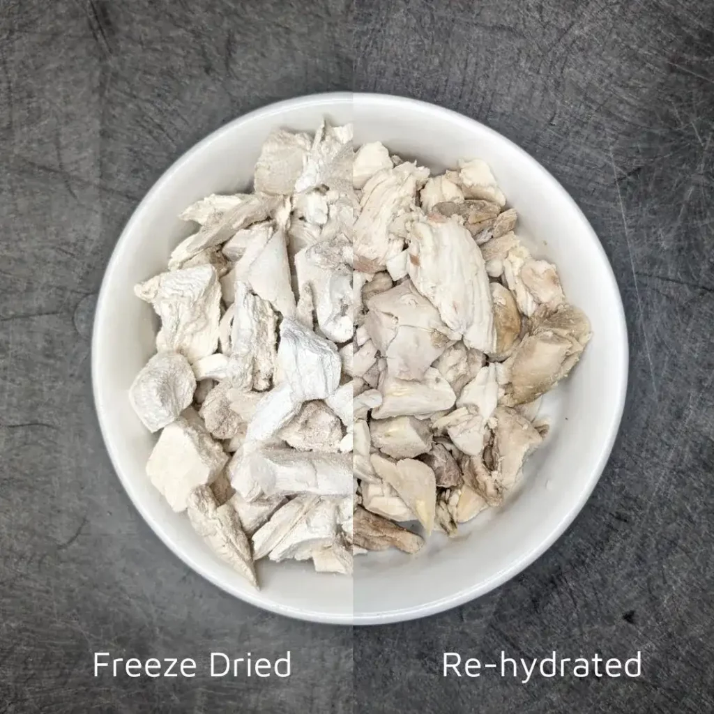 Freeze Dried Chicken before and after rehydration