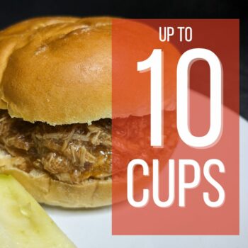 Pulled pork on a bun with "up to 10 cups"