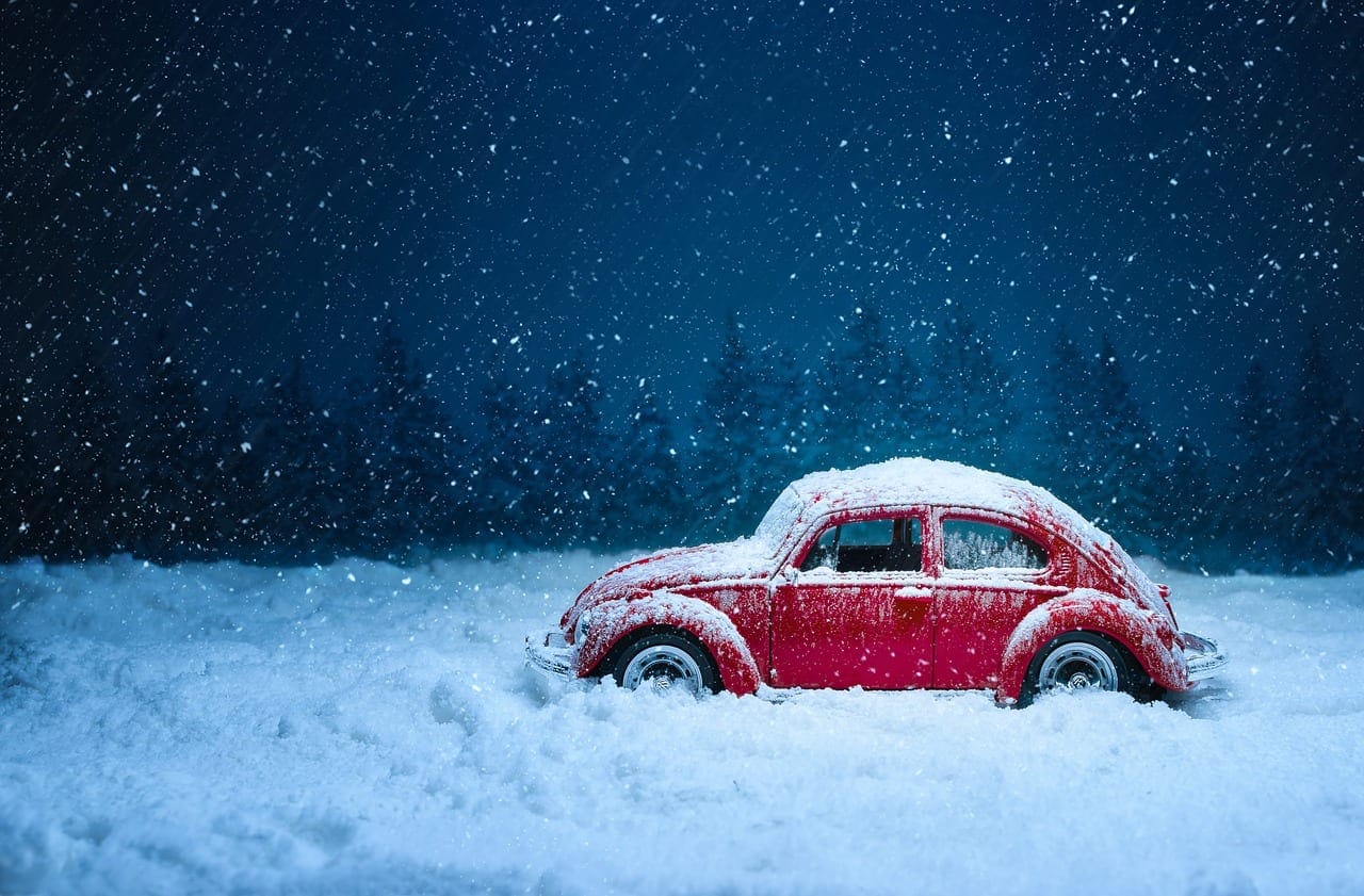 Red Car in the Snow